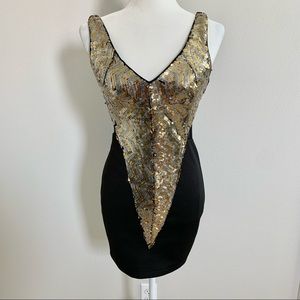 BEBE Sequin Gold and Silver Bodycon Dress